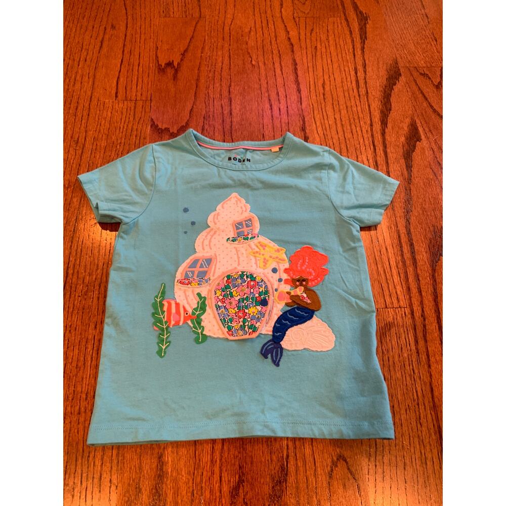 Mini Boden Lift The Flap Mermaid Short Sleeve Shirt | Aquamarine Blue | 4-5Y